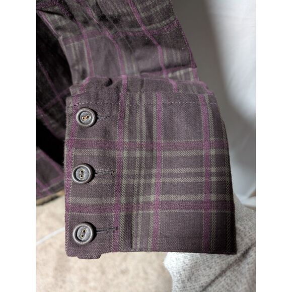 DKNY Jeans Women's Brown Purple Plaid Button Jacket Funnel Neck Fall Coat Large - Picture 6 of 14